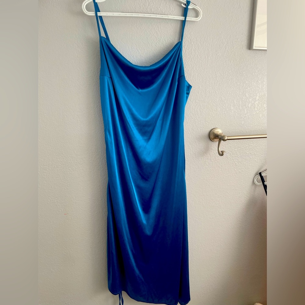 Teal satin midi dress